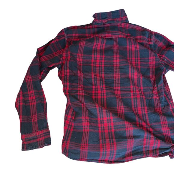 Plaid Flannel Shirt Mens Large Red Navy Grunge Twilightcore Lumberjack - Picture 13 of 16